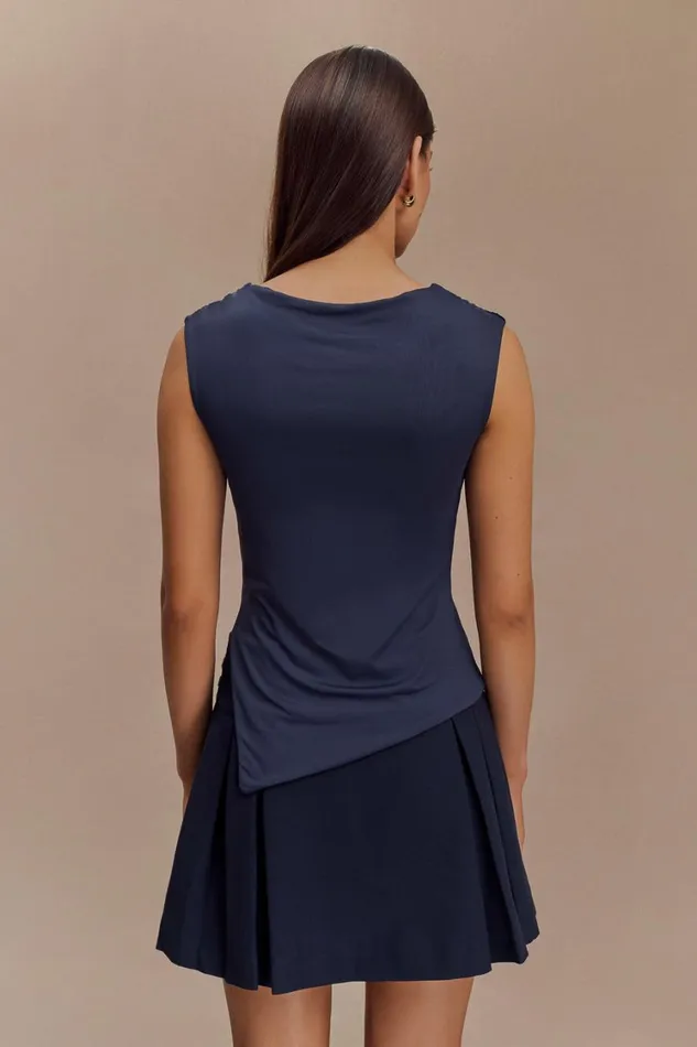 Women Meshki Tops Lisette Asymmetric Recycled Nylon Top 8211 Dark Navy
