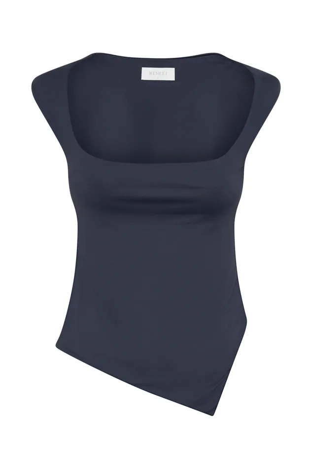 Women Meshki Tops Lisette Asymmetric Recycled Nylon Top 8211 Dark Navy