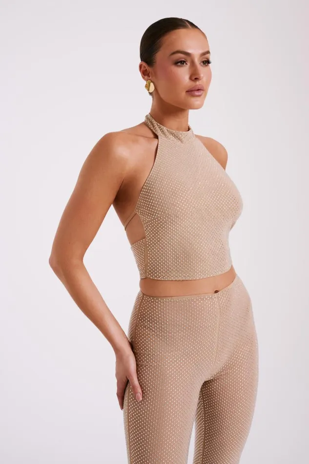 Women Meshki Tops Mariah Diamante Halter Neck Top 8211 Nude