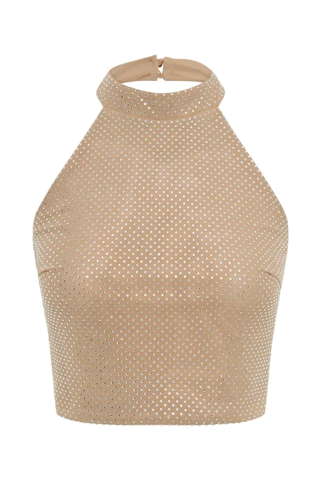 Women Meshki Tops Mariah Diamante Halter Neck Top 8211 Nude