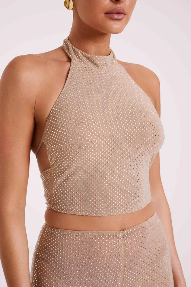 Women Meshki Tops Mariah Diamante Halter Neck Top 8211 Nude