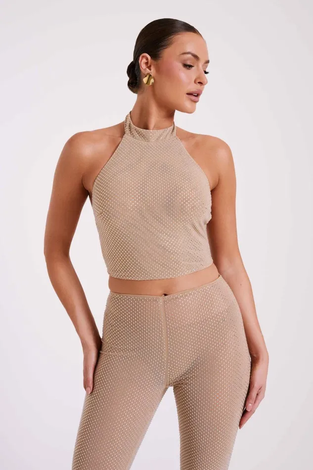 Women Meshki Tops Mariah Diamante Halter Neck Top 8211 Nude
