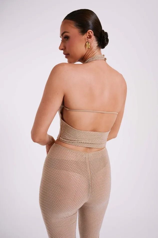 Women Meshki Tops Mariah Diamante Halter Neck Top 8211 Nude