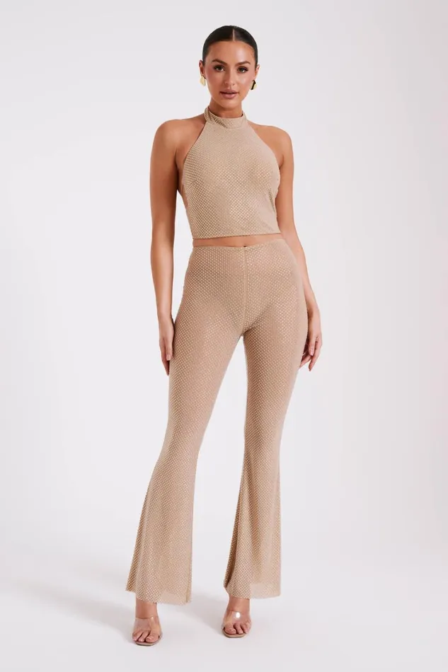 Women Meshki Tops Mariah Diamante Halter Neck Top 8211 Nude