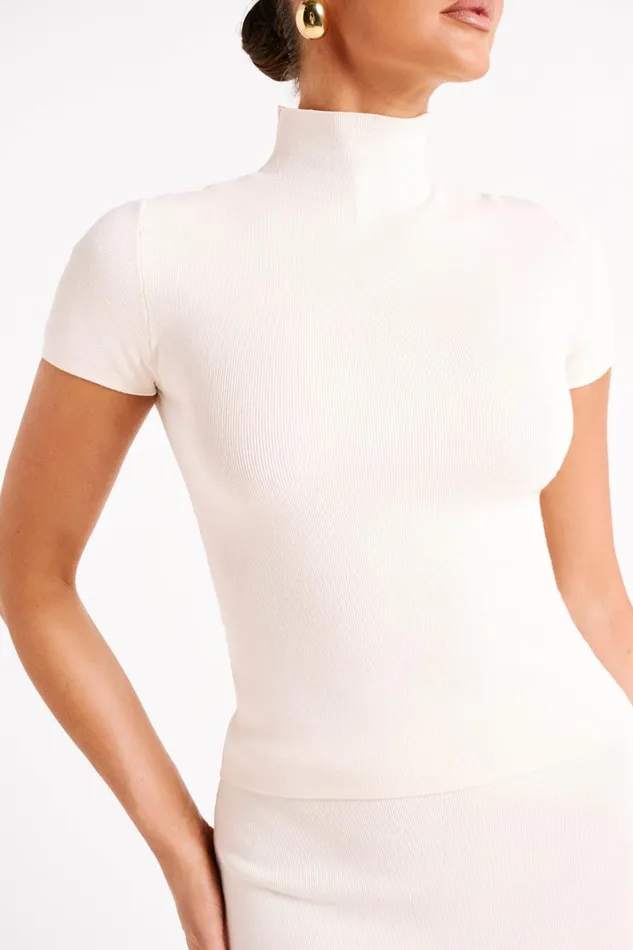 Women Meshki Tops Marianna Ribbed High Neck Top 8211 Ivory