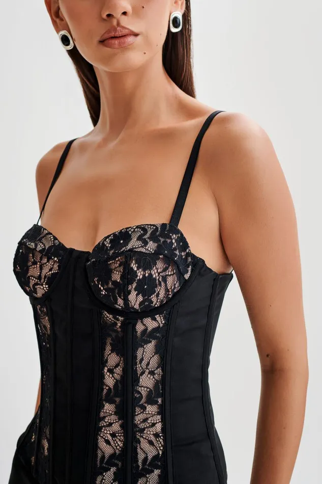 Women Meshki Tops Maryse Satin And Lace Corset Top 8211 Black