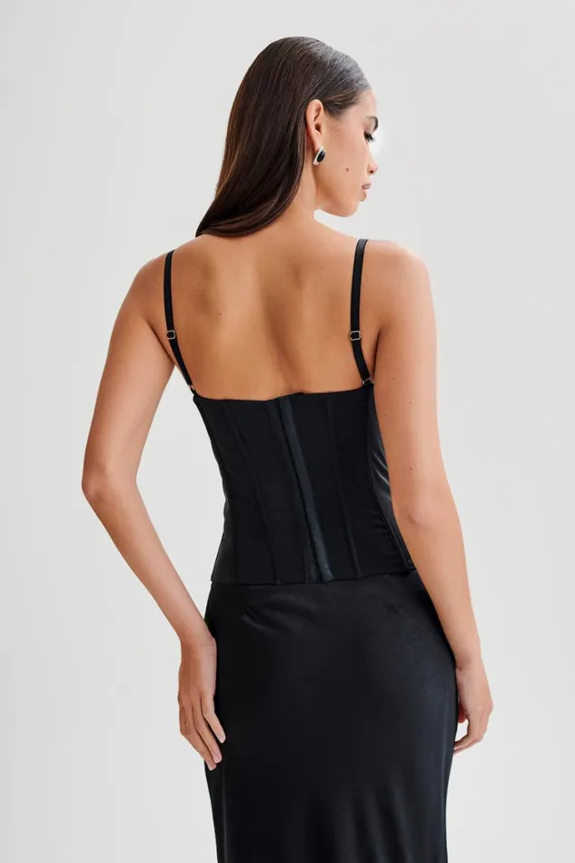 Women Meshki Tops Maryse Satin And Lace Corset Top 8211 Black