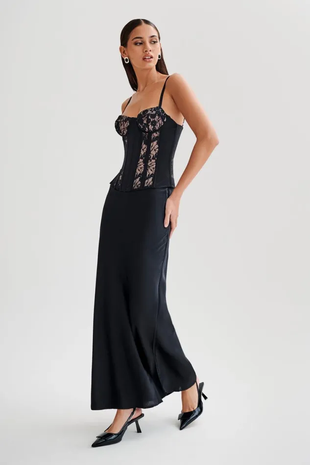 Women Meshki Tops Maryse Satin And Lace Corset Top 8211 Black