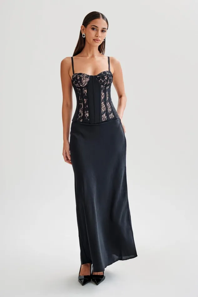 Women Meshki Tops Maryse Satin And Lace Corset Top 8211 Black