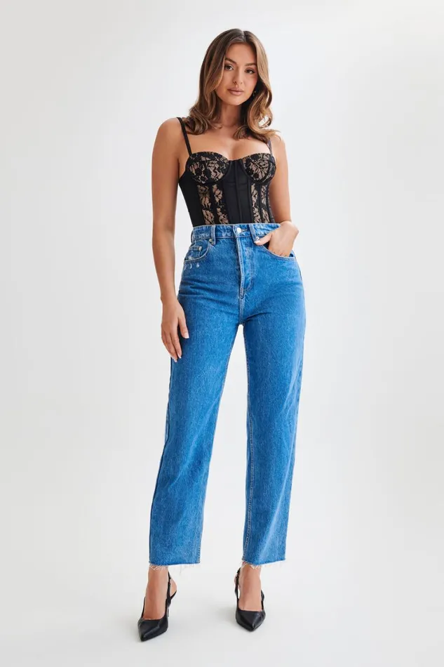 Women Meshki Tops Maryse Satin And Lace Corset Top 8211 Black