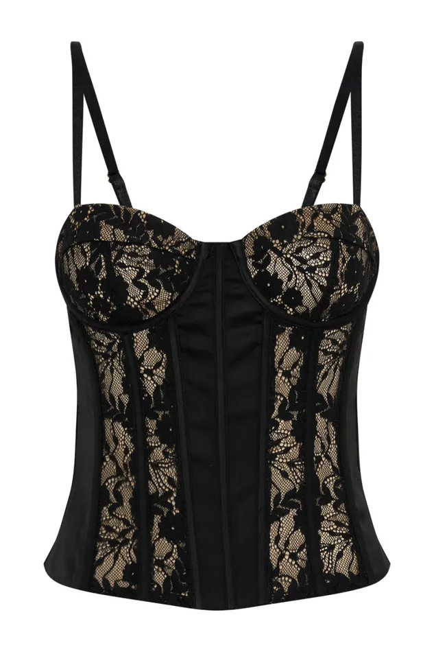 Women Meshki Tops Maryse Satin And Lace Corset Top 8211 Black