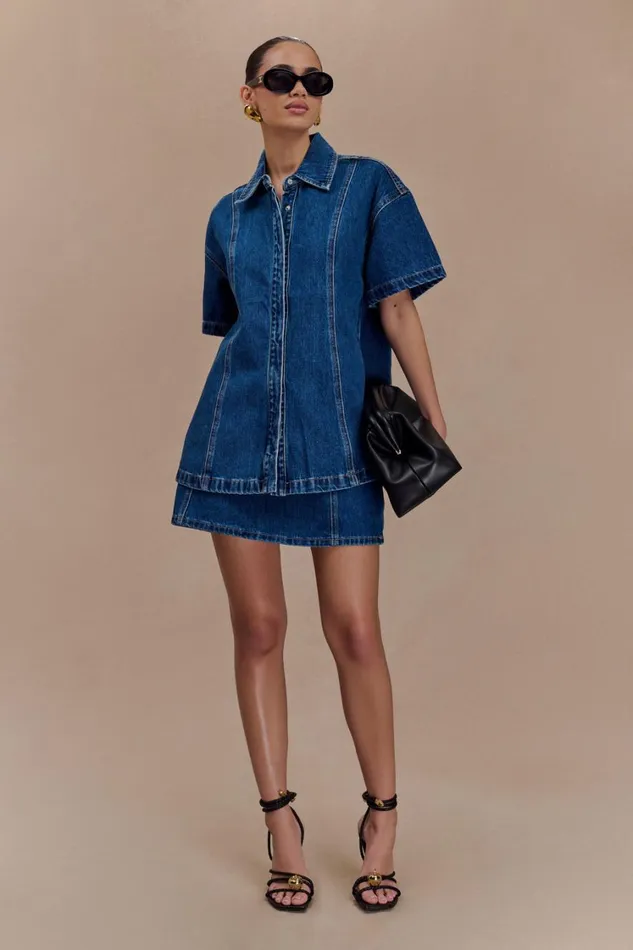 Women Meshki Tops Maya Oversized Denim Shirt 8211 Dark Blue