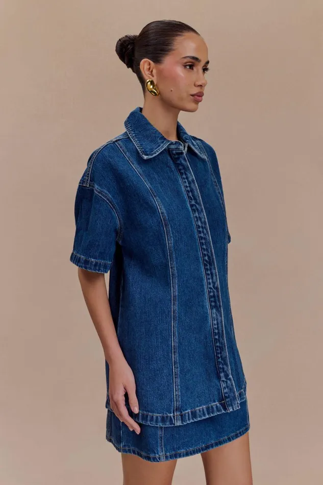 Women Meshki Tops Maya Oversized Denim Shirt 8211 Dark Blue