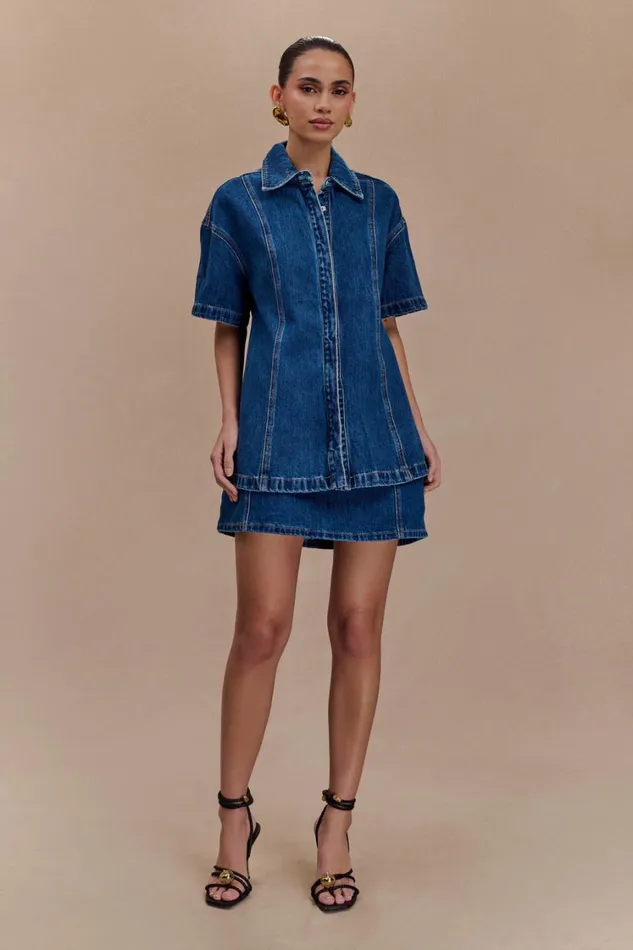 Women Meshki Tops Maya Oversized Denim Shirt 8211 Dark Blue