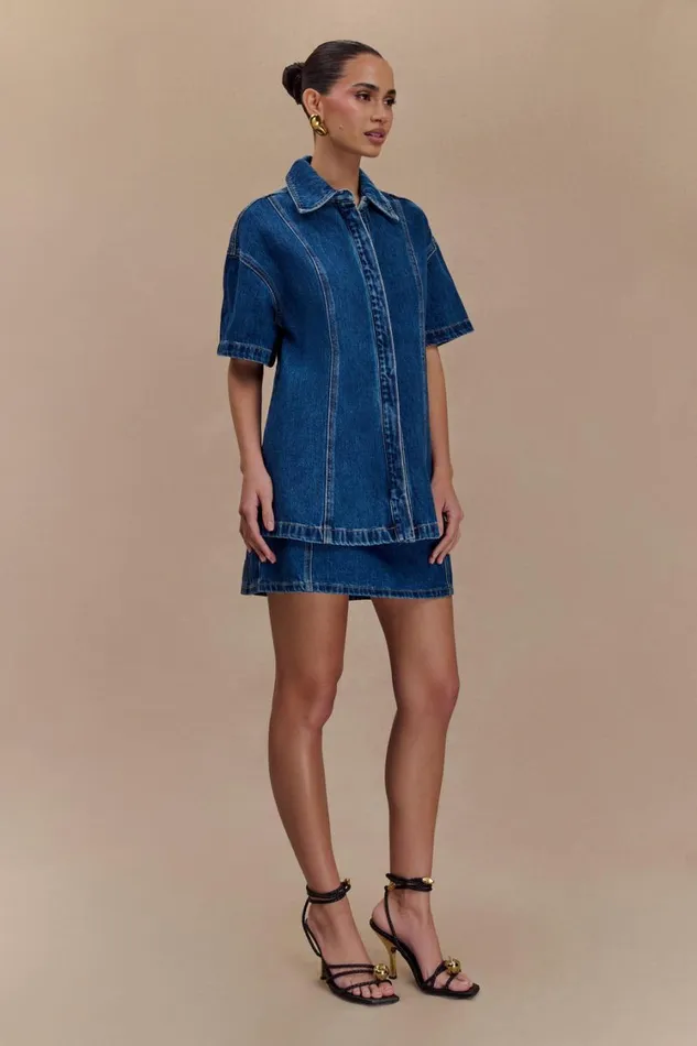 Women Meshki Tops Maya Oversized Denim Shirt 8211 Dark Blue