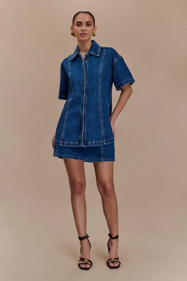 Women Meshki Tops Maya Oversized Denim Shirt 8211 Dark Blue