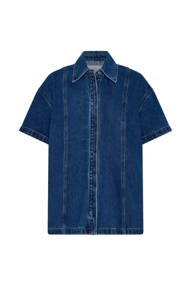 Women Meshki Tops Maya Oversized Denim Shirt 8211 Dark Blue