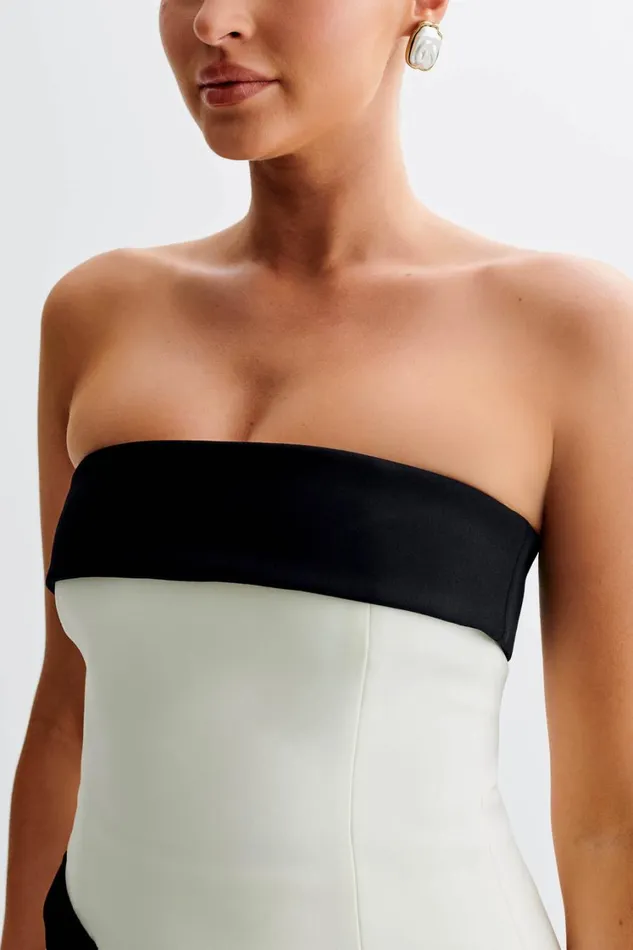 Women Meshki Tops Micah Contrast Suiting Strapless Top 8211 White