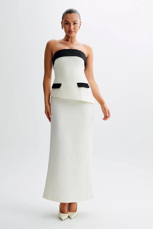 Women Meshki Tops Micah Contrast Suiting Strapless Top 8211 White