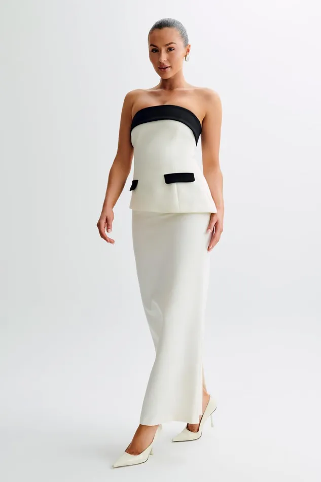 Women Meshki Tops Micah Contrast Suiting Strapless Top 8211 White