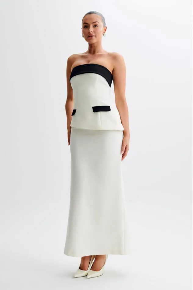 Women Meshki Tops Micah Contrast Suiting Strapless Top 8211 White