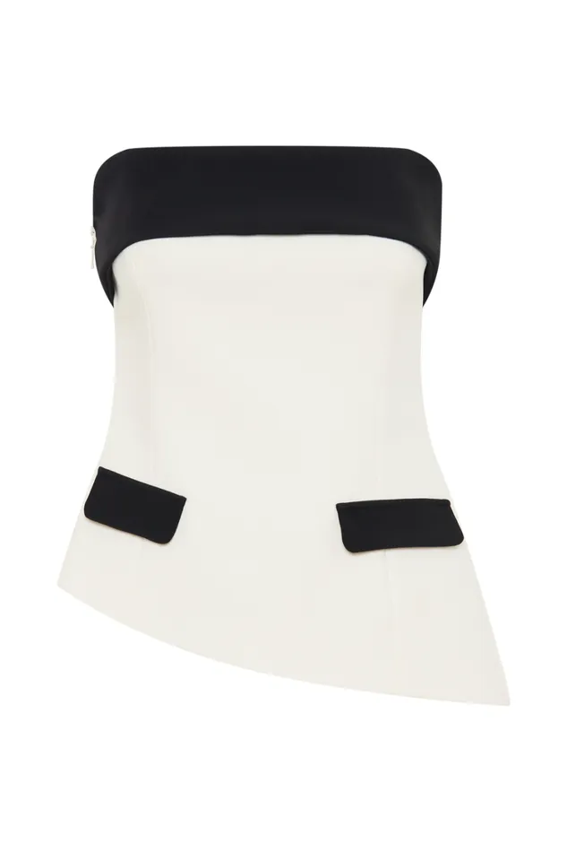 Women Meshki Tops Micah Contrast Suiting Strapless Top 8211 White
