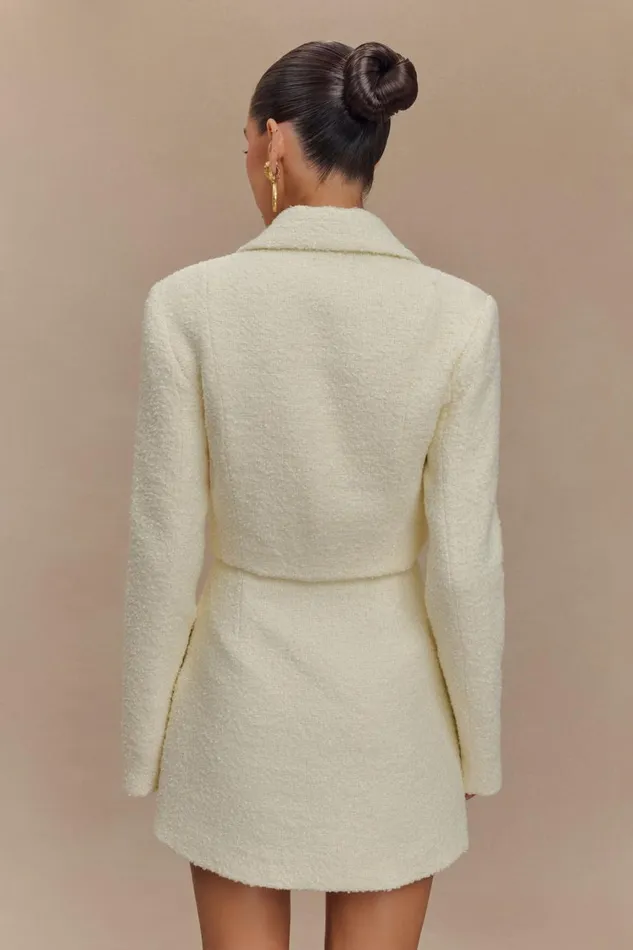 Women Meshki Tops Mirelle Textured Boucle Cropped Long Sleeve Top 8211 Ivory