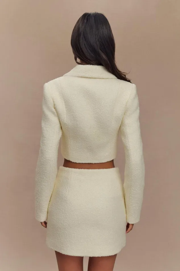 Women Meshki Tops Mirelle Textured Boucle Cropped Long Sleeve Top 8211 Ivory