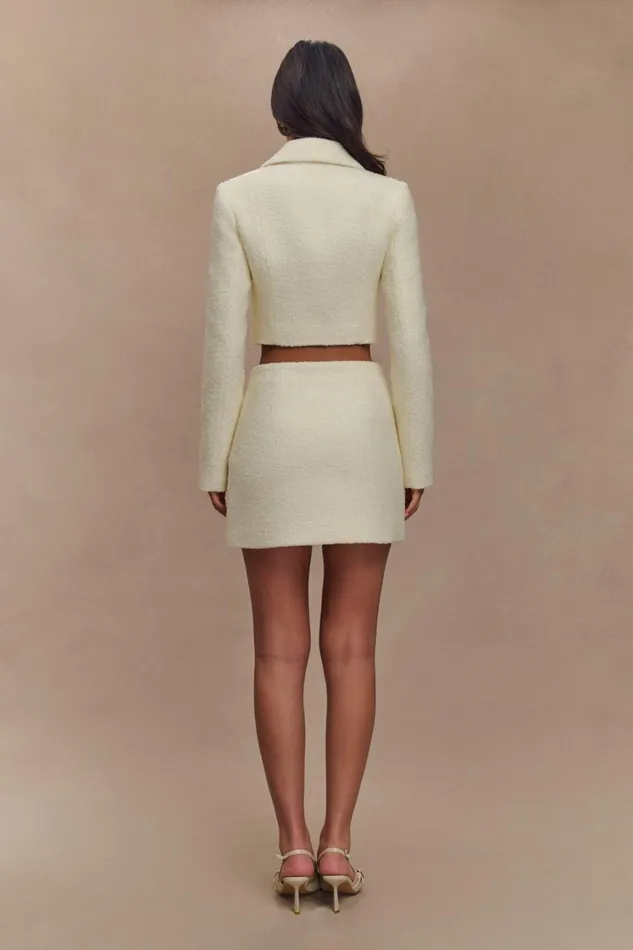 Women Meshki Tops Mirelle Textured Boucle Cropped Long Sleeve Top 8211 Ivory