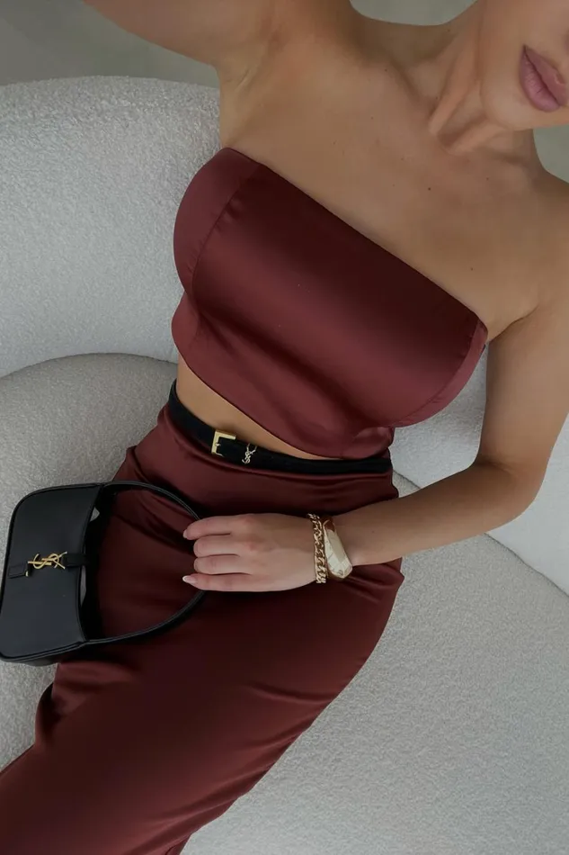 Women Meshki Tops Monique Satin Tube Top 8211 Cherry Chocolate