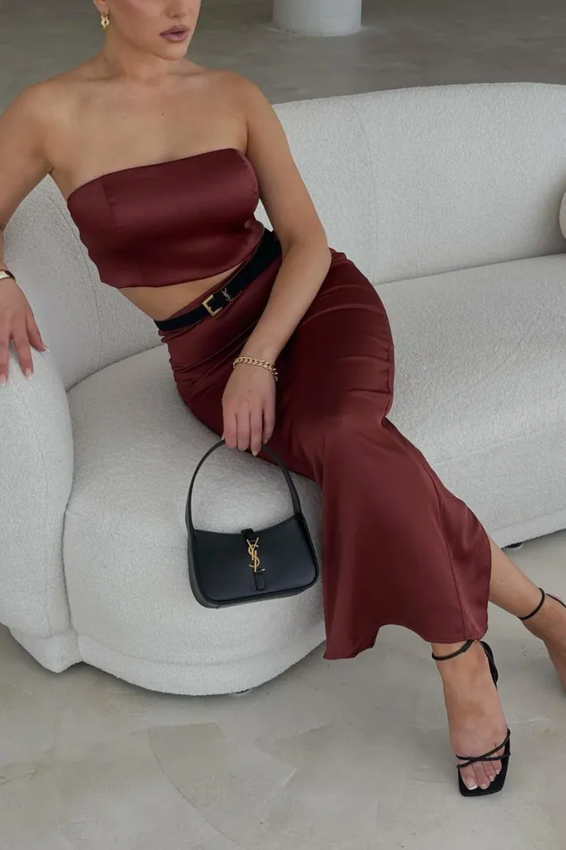 Women Meshki Tops Monique Satin Tube Top 8211 Cherry Chocolate Women Meshki Tops Monique Satin Tube Top 8211 Cherry Chocolate