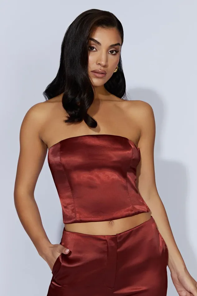 Women Meshki Tops Monique Satin Tube Top 8211 Cherry Chocolate Women Meshki Tops Monique Satin Tube Top 8211 Cherry Chocolate
