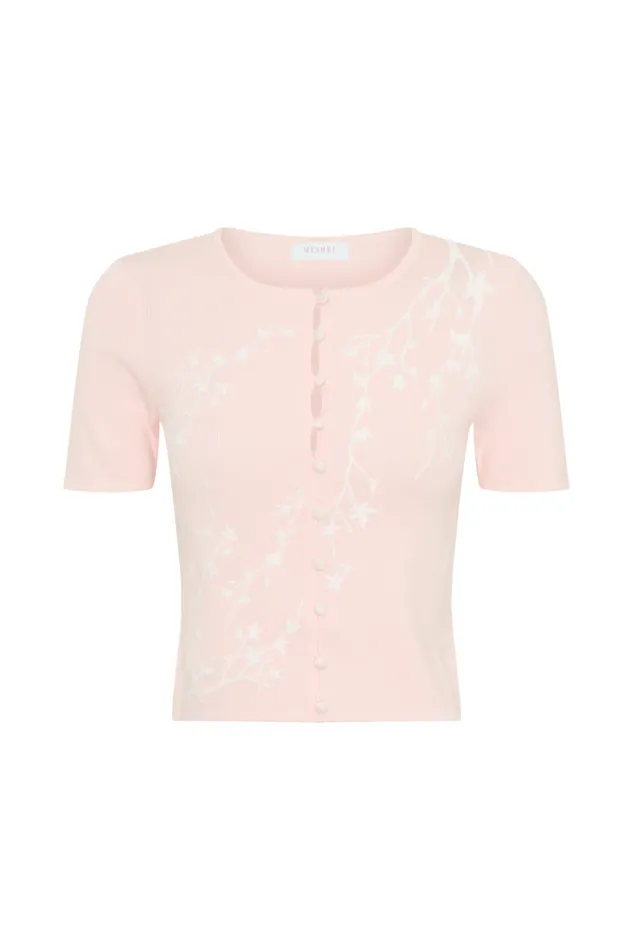 Women Meshki Tops Monroe Embroidered Knit Top 8211 Baby Pink And Ivory