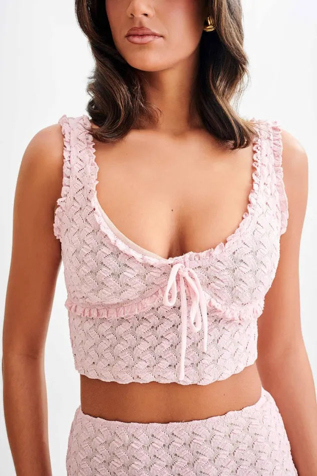 Women Meshki Tops Morgan Mesh And Lace Sleeveless Top 8211 Powder Pink