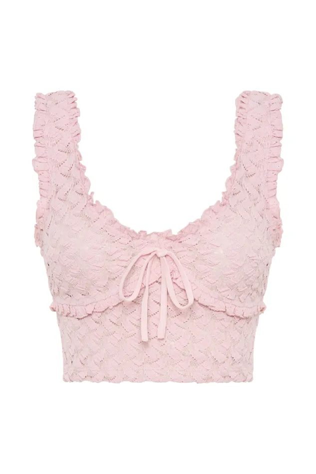 Women Meshki Tops Morgan Mesh And Lace Sleeveless Top 8211 Powder Pink