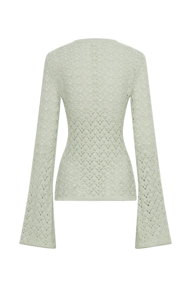 Women Meshki Tops Murphy Long Sleeve Knit Shell Button Cardigan 8211 Pastel Green