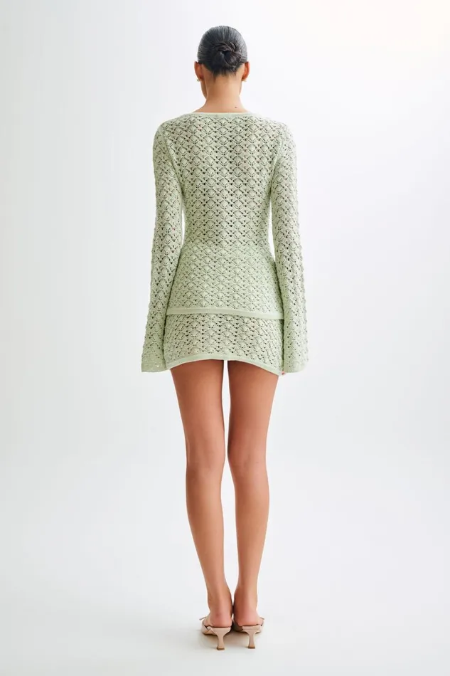 Women Meshki Tops Murphy Long Sleeve Knit Shell Button Cardigan 8211 Pastel Green