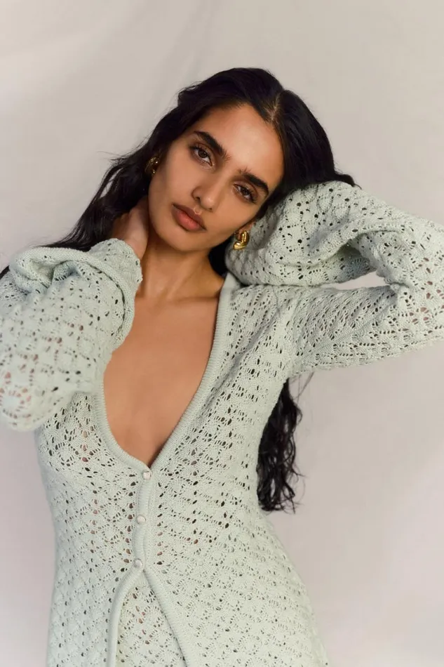 Women Meshki Tops Murphy Long Sleeve Knit Shell Button Cardigan 8211 Pastel Green