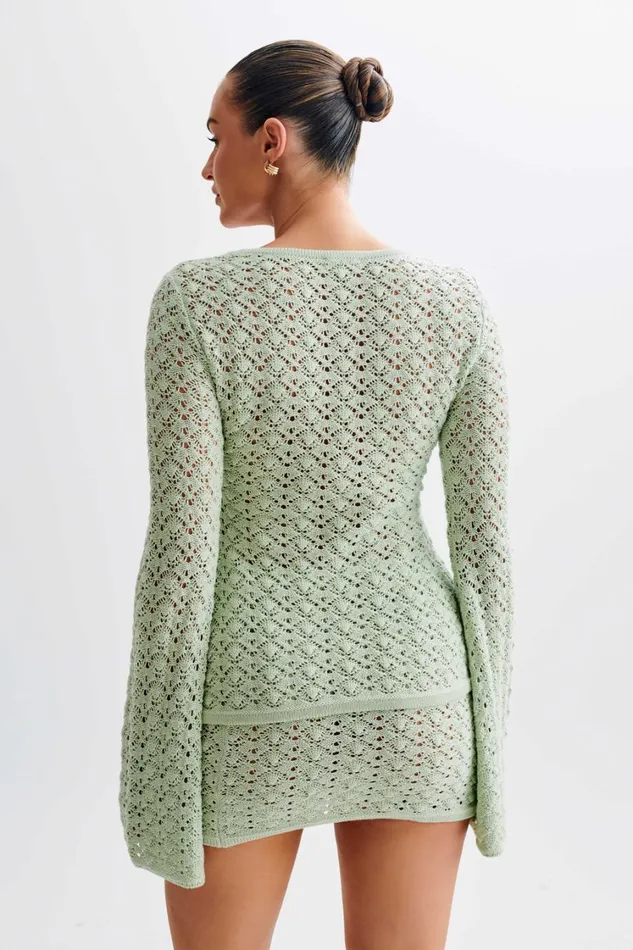 Women Meshki Tops Murphy Long Sleeve Knit Shell Button Cardigan 8211 Pastel Green