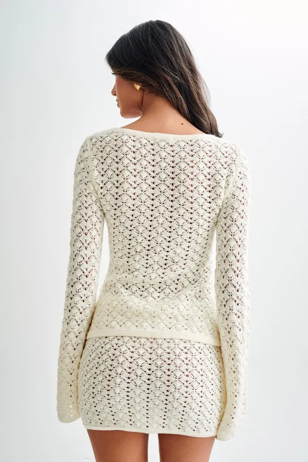 Women Meshki Tops Murphy Long Sleeve Knit Shell Button Cardigan 8211 White