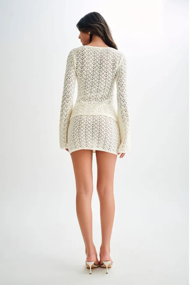 Women Meshki Tops Murphy Long Sleeve Knit Shell Button Cardigan 8211 White