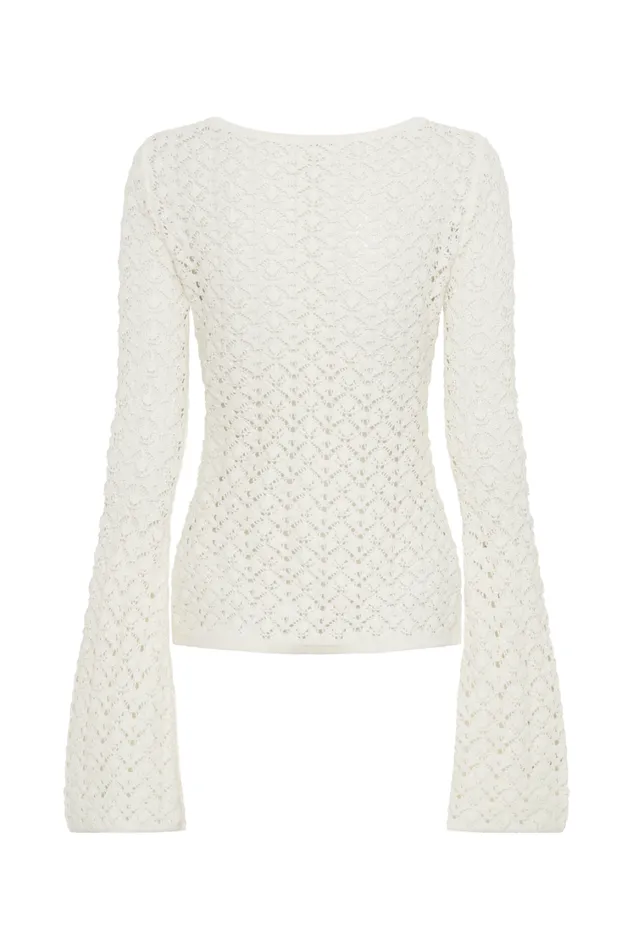 Women Meshki Tops Murphy Long Sleeve Knit Shell Button Cardigan 8211 White