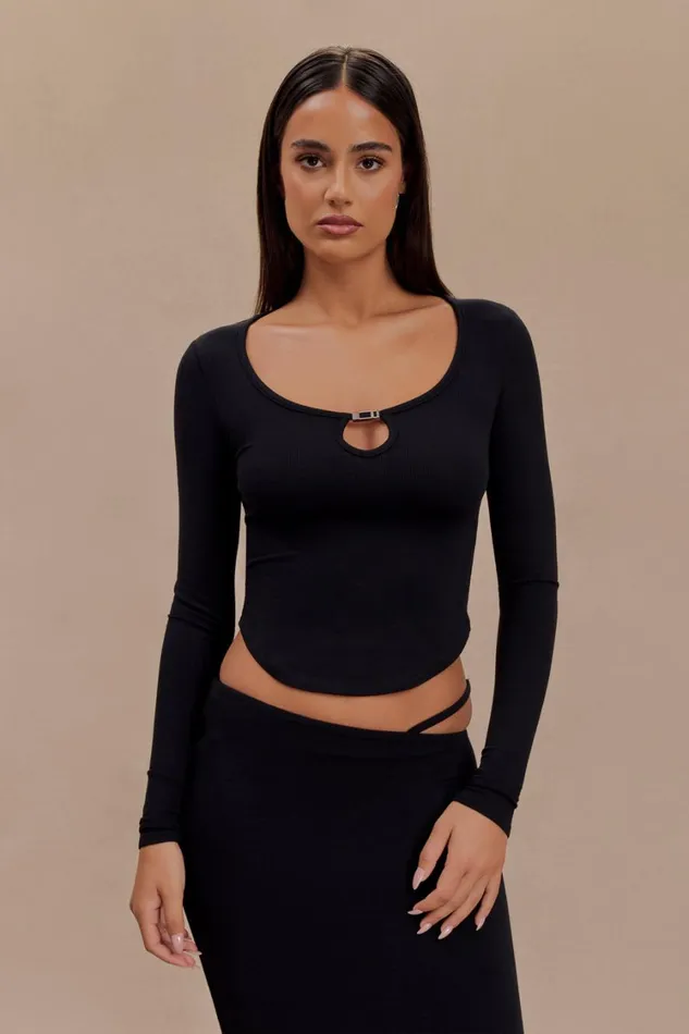 Women Meshki Tops Natalia Modal Buckle Long Sleeve Top 8211 Black