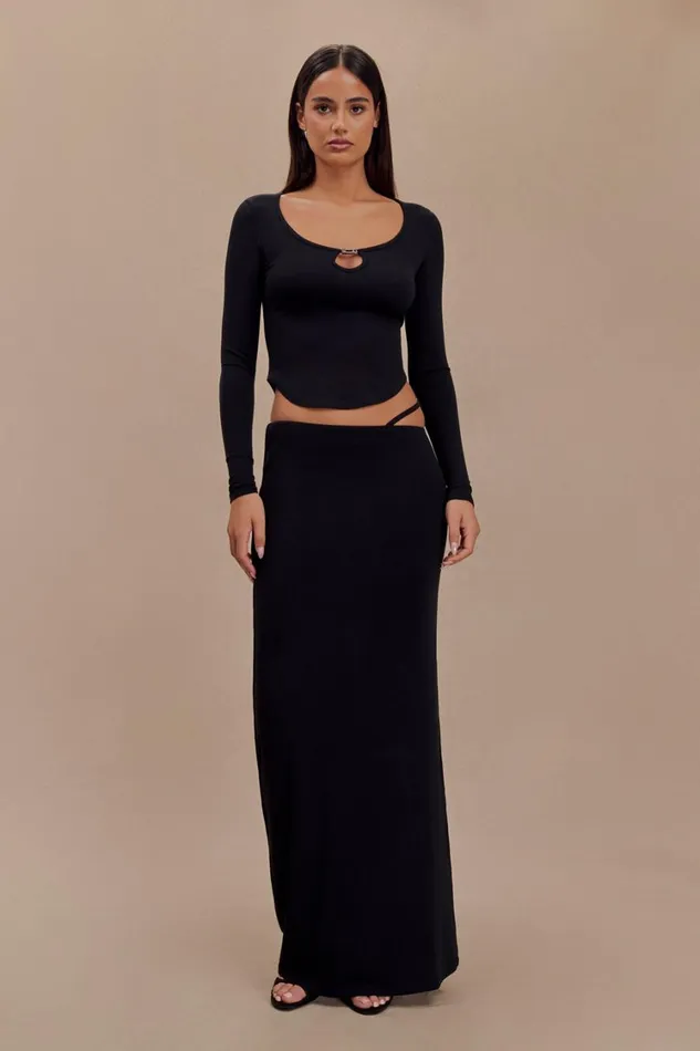 Women Meshki Tops Natalia Modal Buckle Long Sleeve Top 8211 Black