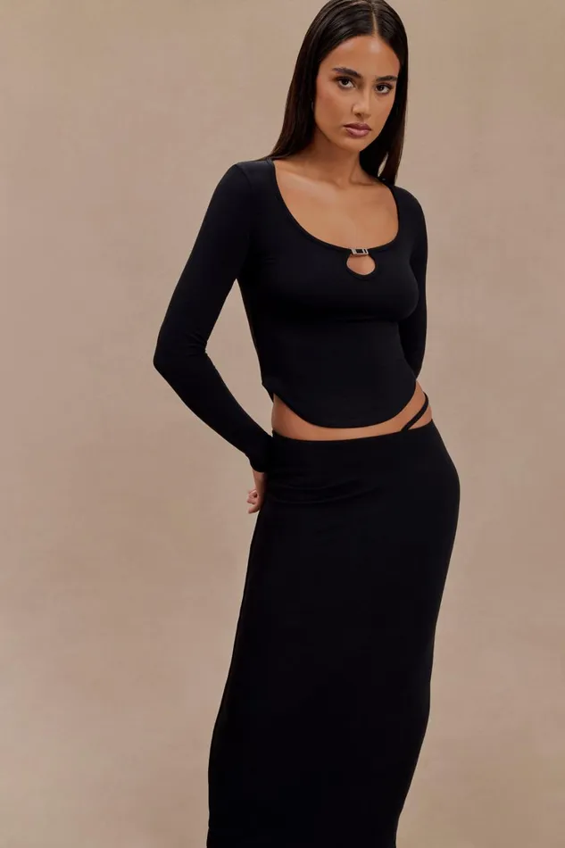 Women Meshki Tops Natalia Modal Buckle Long Sleeve Top 8211 Black