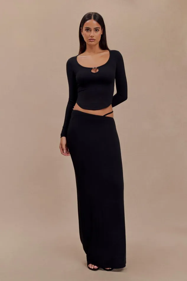 Women Meshki Tops Natalia Modal Buckle Long Sleeve Top 8211 Black