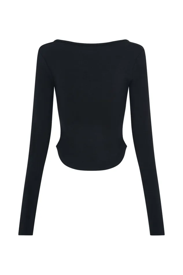 Women Meshki Tops Natalia Modal Buckle Long Sleeve Top 8211 Black