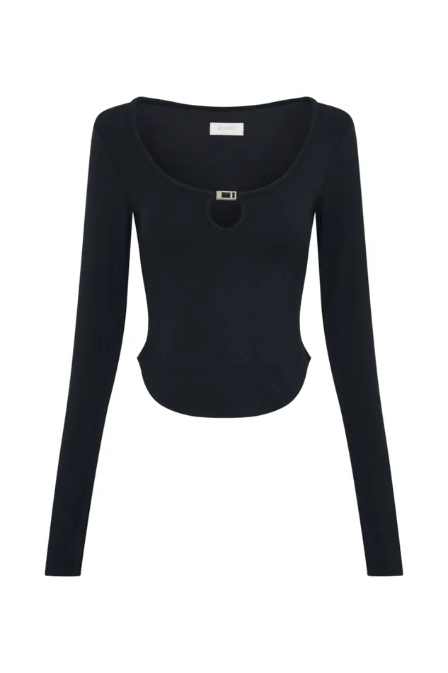 Women Meshki Tops Natalia Modal Buckle Long Sleeve Top 8211 Black