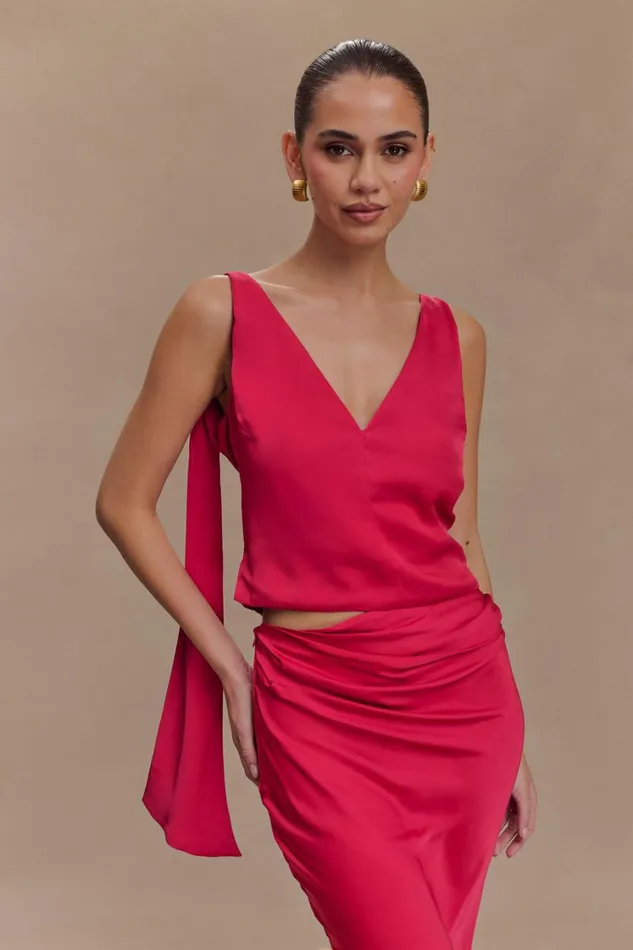 Women Meshki Tops Nicola Satin Tie Sleeveless Top 8211 Pink Cherry