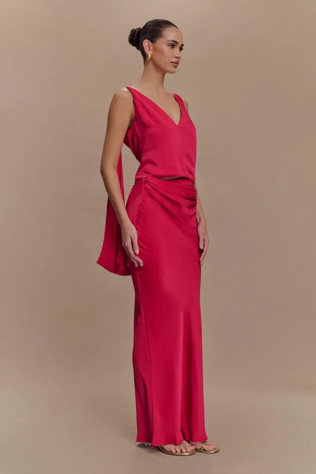 Women Meshki Tops Nicola Satin Tie Sleeveless Top 8211 Pink Cherry